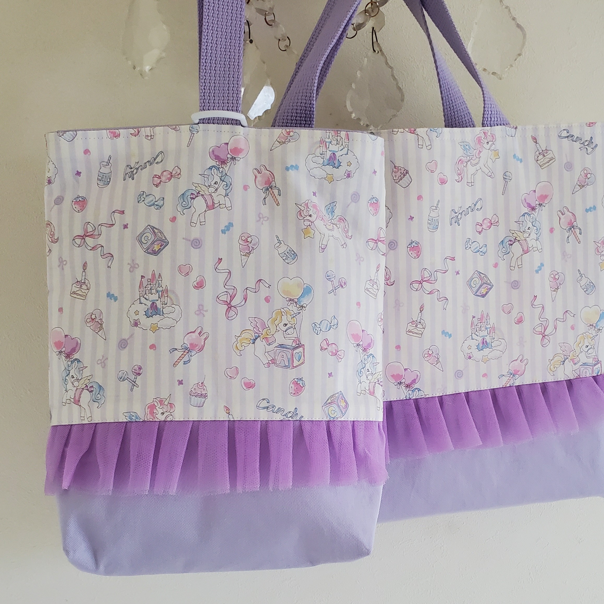 ユニコーン チュールフリル 上履き入れ パープルストライプ 入園入学  
