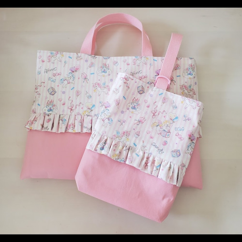 ゆめかわユニコーン4柄 3点セット フリル 入園入学 上靴入れ お