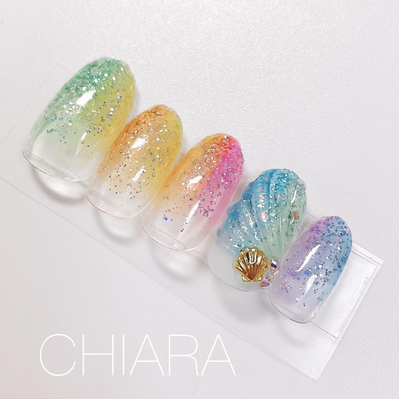 no.587]マーメイドネイル/夏/晩夏/海/お出かけ ネイルチップ（つけ爪