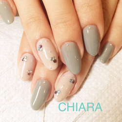 ネイル　スワロフスキー　＋α no.5]きらきらストーンと大人グレージュネイル/スワロフスキー