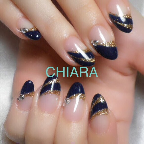 ネイルチップ フレンチ 薔薇 ピクシー ネイビー a01e33d94f7ce7875d4c4c125338d5