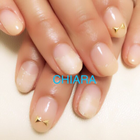 no.57]ベージュの優しいチェックフレンチ/ヌーディ/リボン/スタッズ  