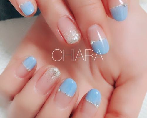 no.202]ブルーハーフフレンチ/ブライダル/お呼ばれ/普段使い ネイル