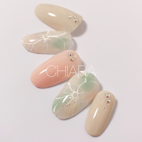 no.308]オーガンジーフラワー/オフィス/ブライダル/お呼ばれ ネイル  