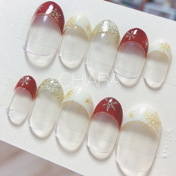 [no.410]赤とスノーのシンプルフレンチ/冬/雪/お出かけ/デート 1枚目の画像