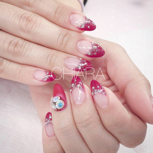 no.428]赤フレンチスワロネイル/お呼ばれ/パーティ/ブライダル ネイル