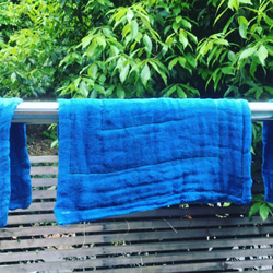日本の藍染め　おだい布巾　(麻入り） 1枚目の画像