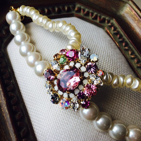 シャンデリアブレスレット（スワロ/ピンク系マルチカラー/パール）emitte/エミッテ