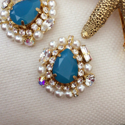 Victorian earring（スワロ/カリビアンブルーオパール/パール）ビクトリアン ブルー 夏 2枚目の画像