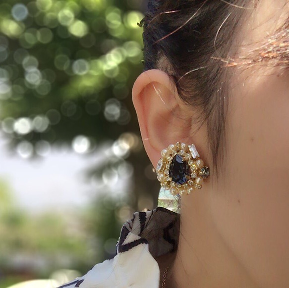 Victorian earring（スワロ/カリビアンブルーオパール/パール）ビクトリアン ブルー 夏 4枚目の画像