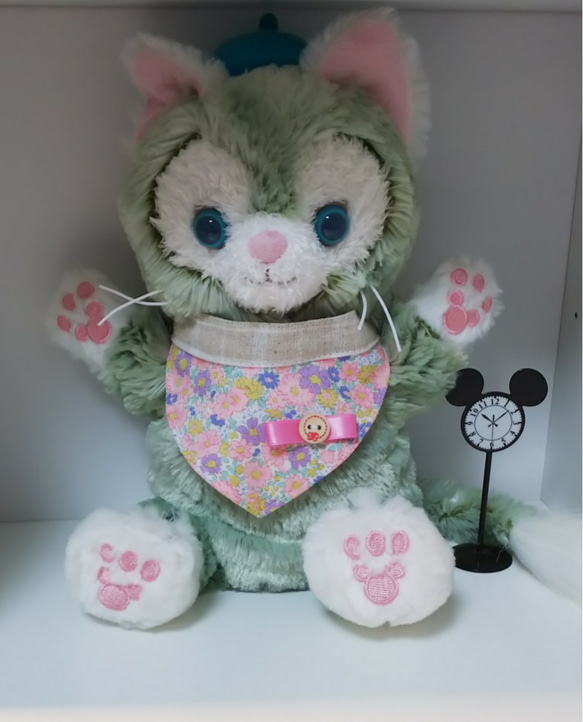 スタイ  猫・小型犬用 Sサイズ 小花柄 ピンク 星 衿 チョーカー 3枚目の画像