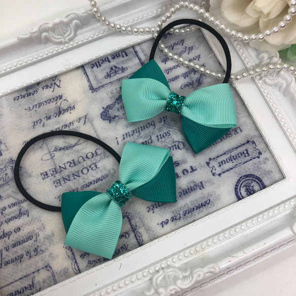 確認ヘアゴム ヘアリボン ツイン1160キラキラマーメイド蓄光人魚姫