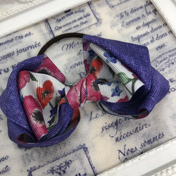 ママとお揃い♡ 紫×水彩画調の花柄♡ 立体的リボンのヘアゴム 2個set 2枚目の画像