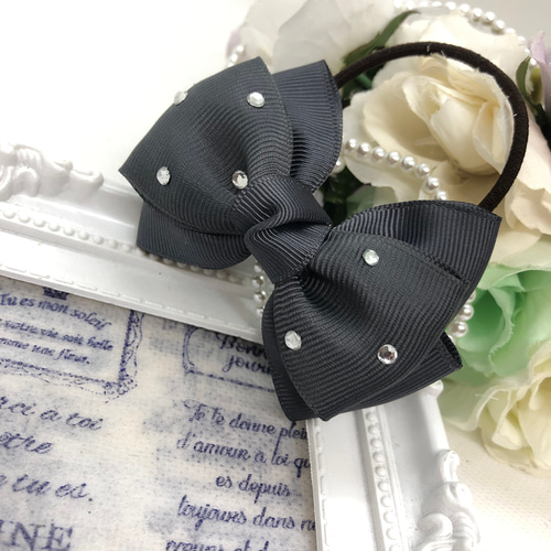 確認　ヘアゴム　ヘアリボン　503　ラインストーン　ネイビー 確認 ヘアゴム ヘアリボン 503 ラインストーン ネイビー