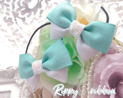 ティファニーブルーcolour♡ キラキラ銀糸ダブルリボン の