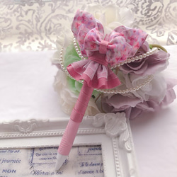 Roseピンク色＆パンジー柄天使みたいなdressのリボンペン 2枚目の画像