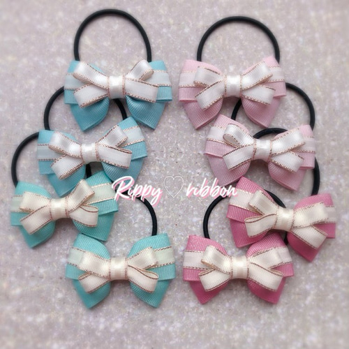 再販【NEWミントブルー】ラインリボン♡ヘアゴム