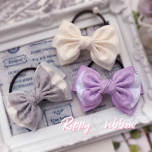 3色より選べる♡レースのフリルのこだわりリボン♡ヘアゴム 雑貨 