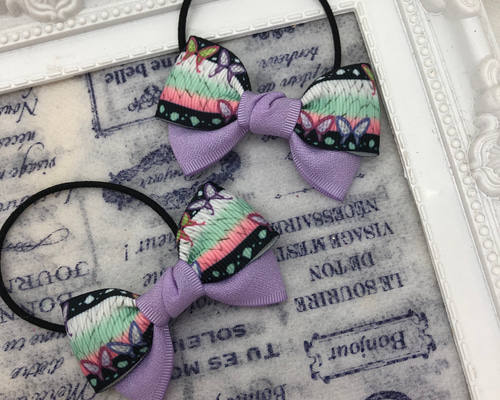 蝶々とちりめん風リボン♡ ヘアゴム 2個 set ヘアゴム りっぴー 通販