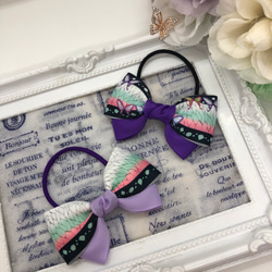 鮮やかな紫色♡蝶々のダブルリボン♡ のヘアゴム 6枚目の画像