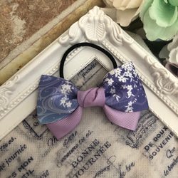 ラベンダー色×Whiteの藤の花♡ 中央ちりめん風大きめリボン♡ の
