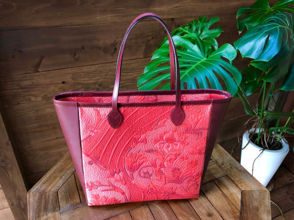 1112 帯リメイク ハンドメイド 紅型 ハンドバッグ