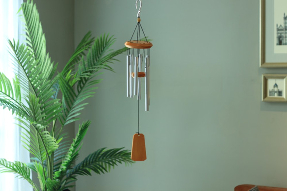 風鈴・和弦木頂風鈴・Wood Top Wind Chime・總長56cm・原木色・六管 第1張的照片