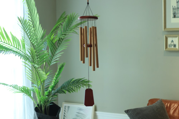 風鈴・和弦木頂風鈴・Wood Top Wind Chime・總長84cm・紅褐色・六管 第1張的照片