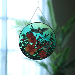 Sun Catcher・捕光者・Suncatcher・直徑25cm・彩繪玻璃吊飾・蜂鳥款 第2張的照片