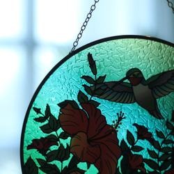 Sun Catcher・捕光者・Suncatcher・直徑25cm・彩繪玻璃吊飾・蜂鳥款 第3張的照片