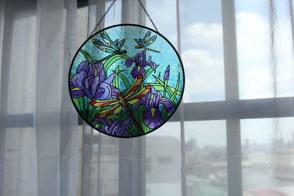Sun Catcher・捕光者・Suncatcher・直徑25cm・彩繪玻璃吊飾・蜻蜓款 第2張的照片