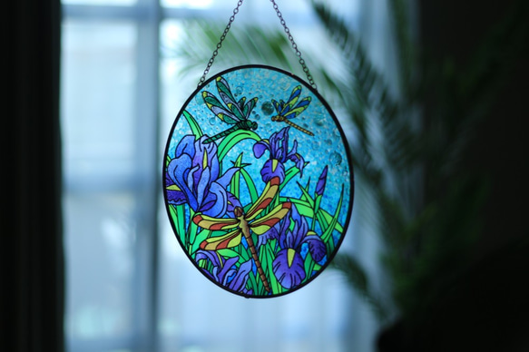 Sun Catcher・捕光者・Suncatcher・直徑25cm・彩繪玻璃吊飾・蜻蜓款 第5張的照片