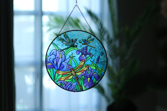 Sun Catcher・捕光者・Suncatcher・直徑25cm・彩繪玻璃吊飾・蜻蜓款 第6張的照片