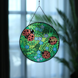 Sun Catcher・捕光者・Suncatcher・直徑25cm・彩繪玻璃吊飾・瓢蟲款 第2張的照片