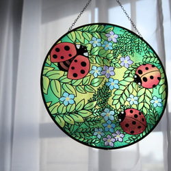 Sun Catcher・捕光者・Suncatcher・直徑25cm・彩繪玻璃吊飾・瓢蟲款 第4張的照片