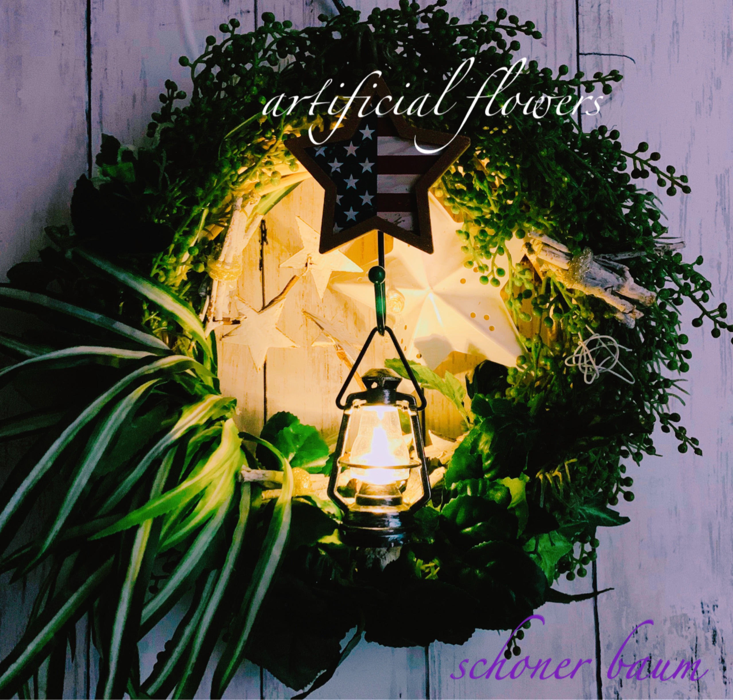 アメリカンホワイトスターのランタンリース33cm