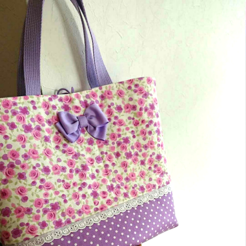 入園入学セットパープル花リボンハートレース