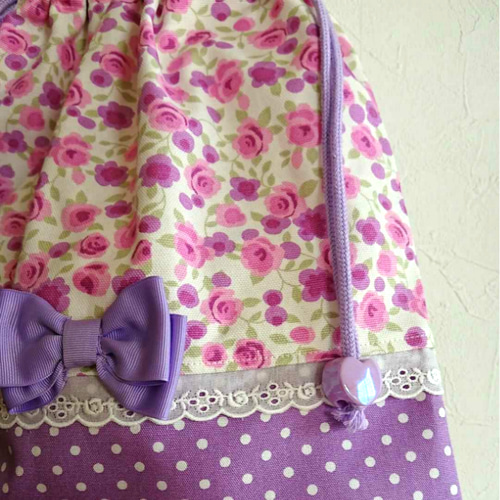 入園入学セットパープル花リボンハートレース