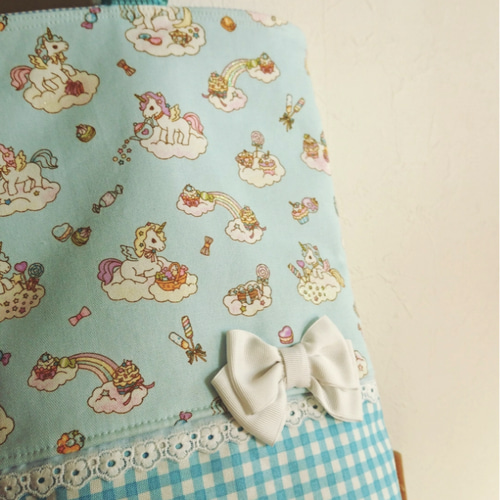 入園 入学 3点セット 女の子 ユニコーン 水色 レッスンバッグ happy