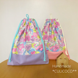 ユニコーン☆ 水色　入園　入学用　体操服袋　お着替え袋 1枚目の画像