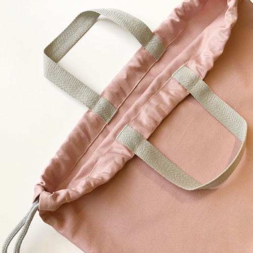 ナップサック型 体操服入れ くすみピンク×グレンチェック フリル