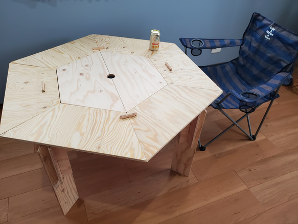 二段階高さ調整可能！ヘキサテーブル内側天板付き