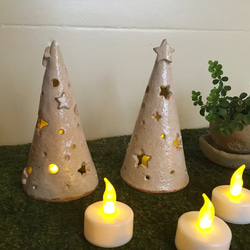 陶器のミニクリスマスツリーランプ LEDランプ付 再販1 5枚目の画像
