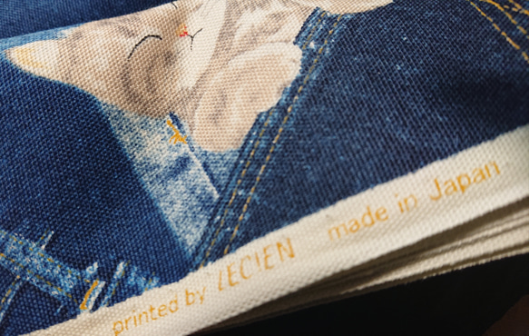 ルシアン LECIEN デニムポケットと猫 生地 1m 2枚目の画像