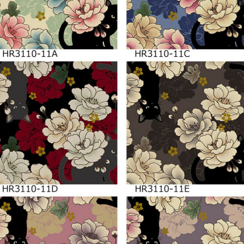 QuiltGate キルトゲイト》百華繚蘭 黒猫×牡丹MINI 生地 布 和柄
