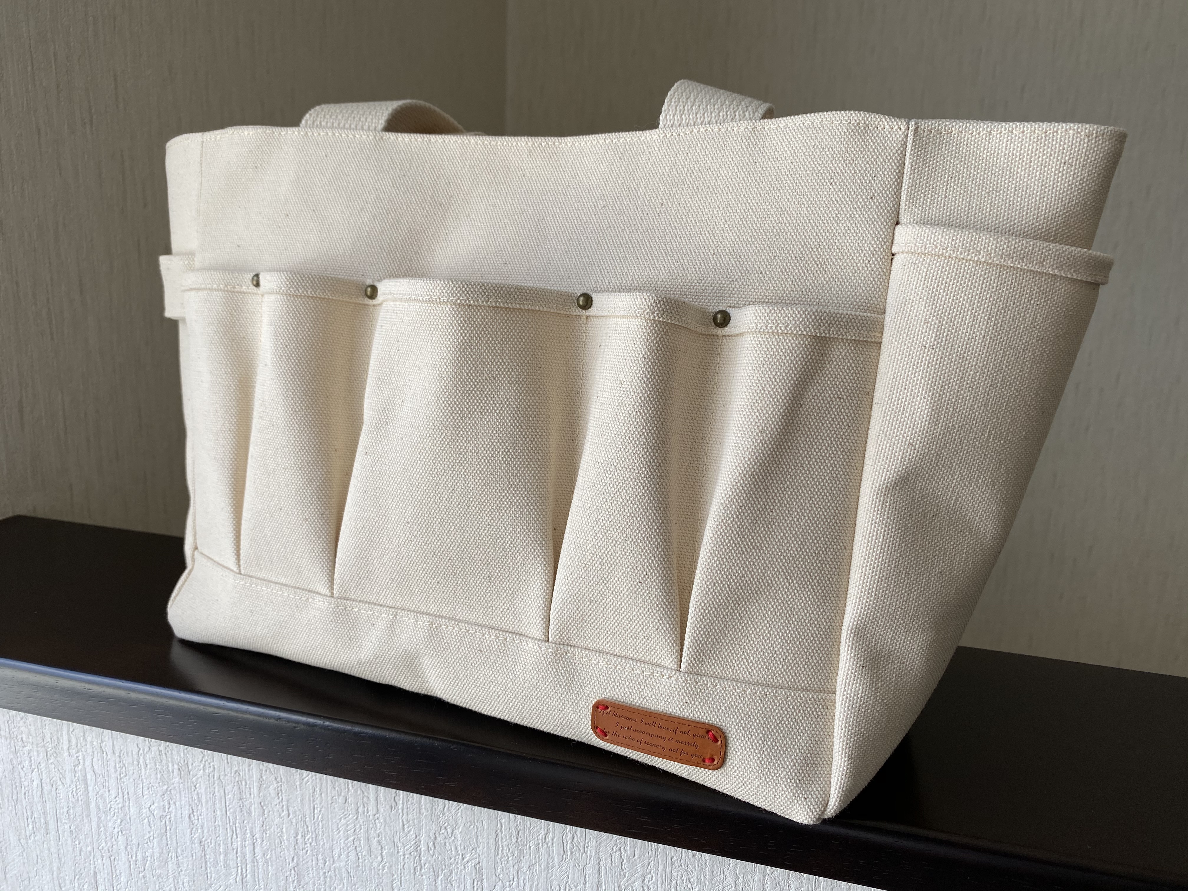 8号帆布トートバッグ(M)クリーム×ミルクティー まめちゃん 8号帆布