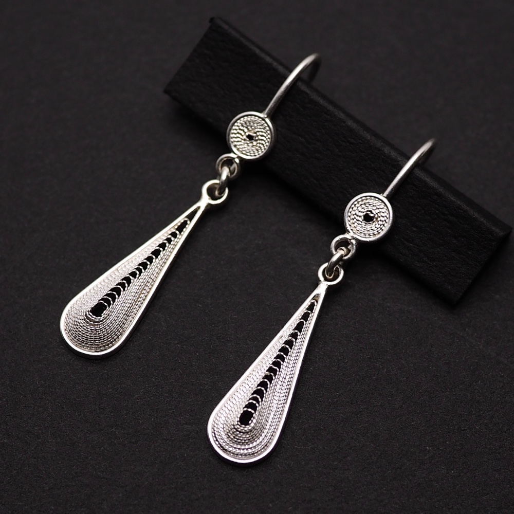 コロニアル装飾 ドロップ 2連 フィリグラーナピアス -伝統の銀線細工-　SV950　F67