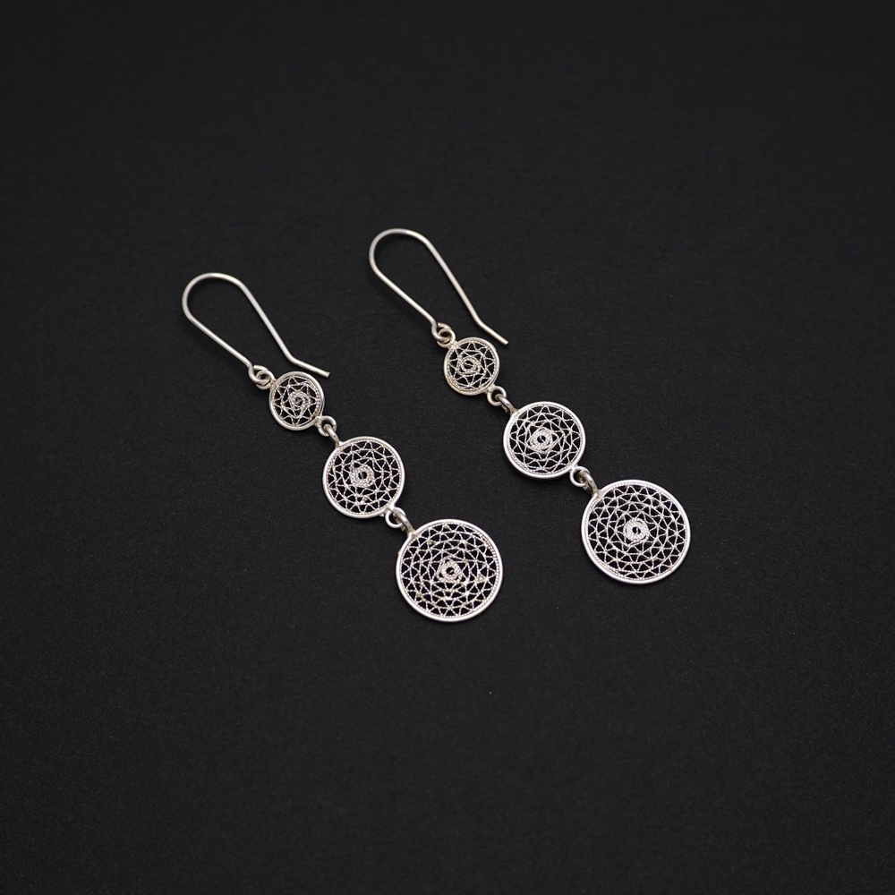 コロニアル装飾 円形3連 フィリグラーナピアス　-伝統の銀線細工-　SV950　F11