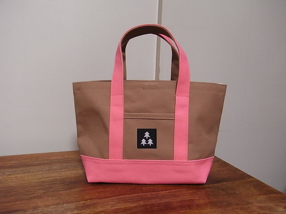BASIC TOTE BAG XS　薄茶×ローズピンク 1枚目の画像