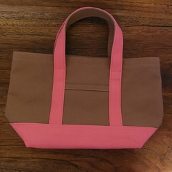BASIC TOTE BAG XS　薄茶×ローズピンク 3枚目の画像